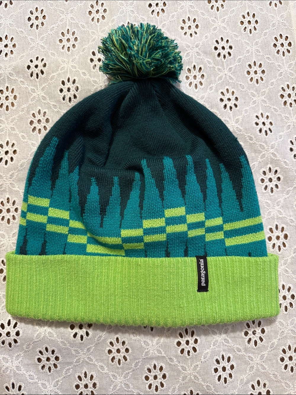 Patagonia Powder Town Beanie Pom Pom teal green one size